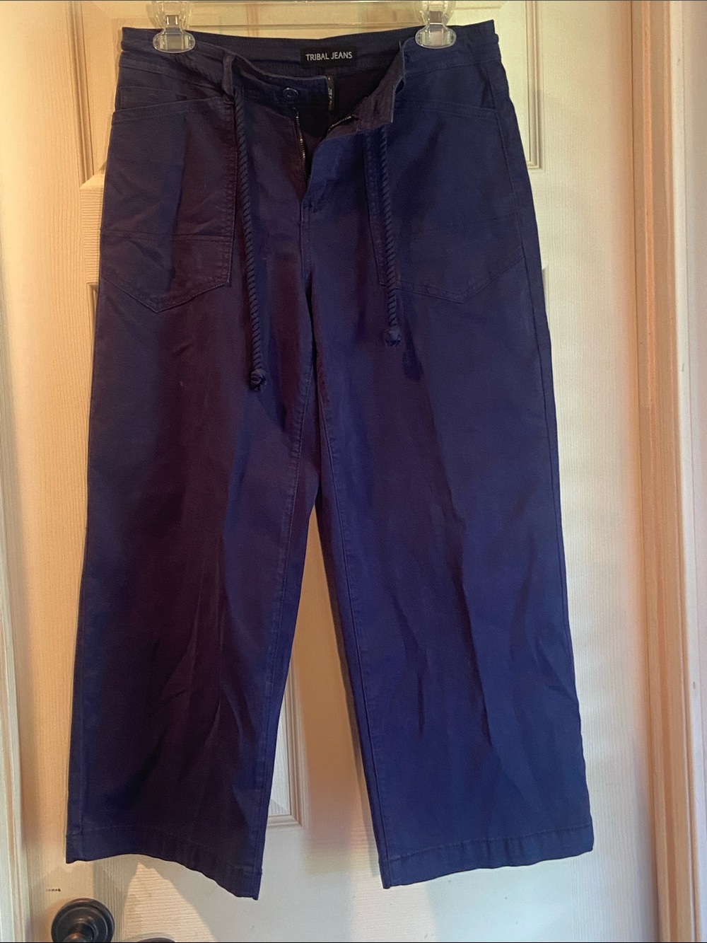 Tribal Navy Cropped Wide-Leg Pants